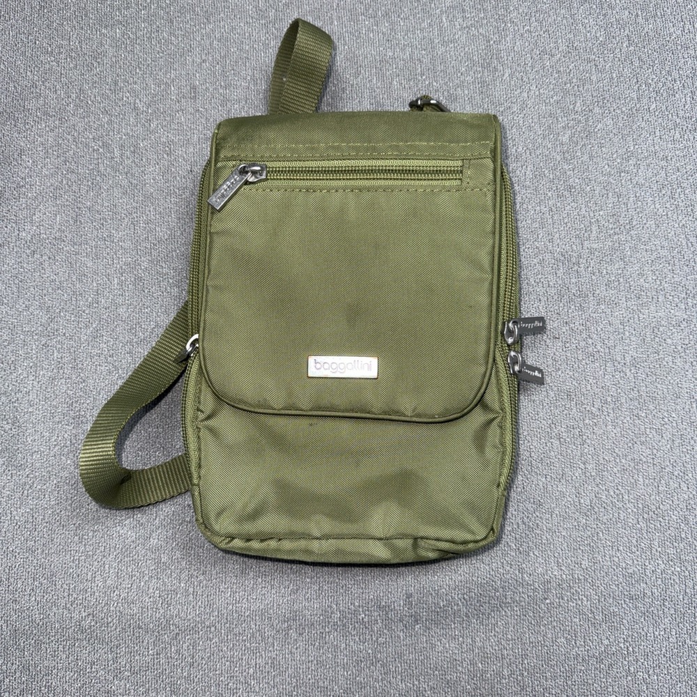 Baggallini Olive Green Crossbody Bag with Zipper Accents and Outer Pockets